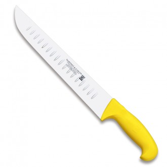 Cuchillo carnicero alveolado 25,5cm mango pp fibra amarillo - Serie Atenas