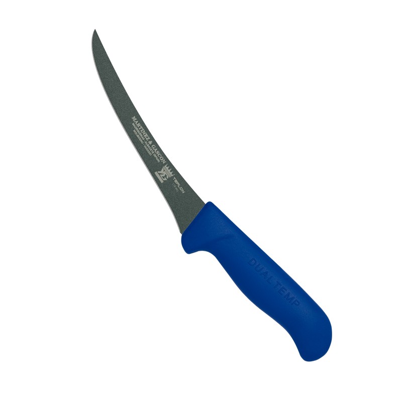 Cuchillo deshuesar curvo 15cm mango pp fibra azul - Serie Atenas Teflon